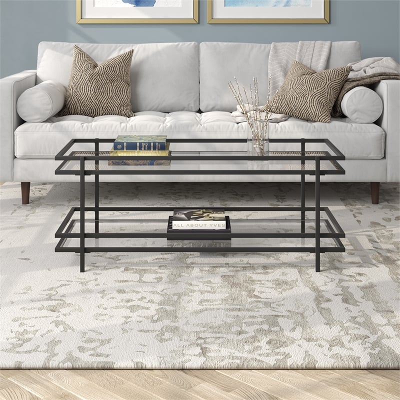 Pemberly Row Handcrafted Contemporary 45 in. Black Bronze Coffee Table