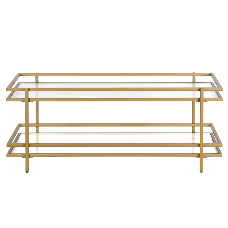Pemberly Row Handcrafted Contemporary 45 in. Brass Finish Coffee Table
