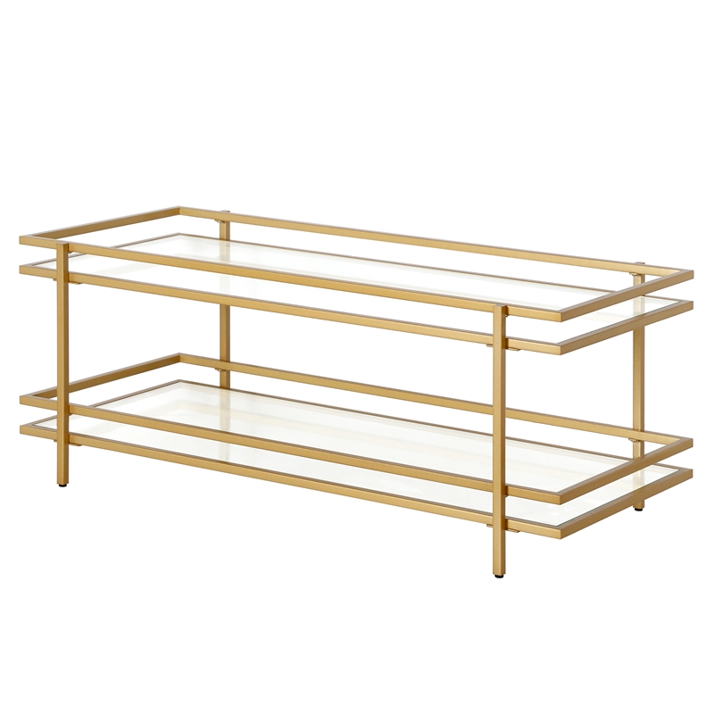 Pemberly Row Handcrafted Contemporary 45 in. Brass Finish Coffee Table
