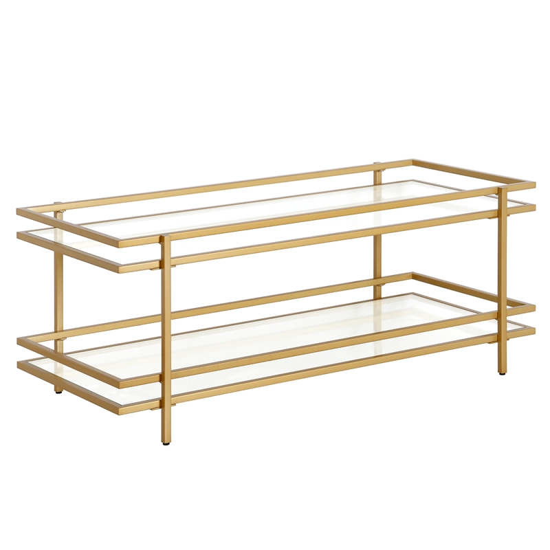 Pemberly Row Handcrafted Contemporary 45 in. Brass Finish Coffee Table