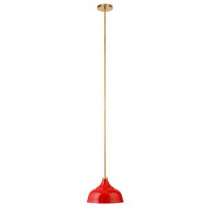 Pemberly Row Classic Contemporary 10&quot Poppy Red/Brass Metal Pendant