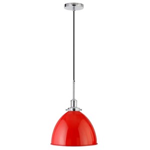 Pemberly Row Contemporary 12&quot Poppy Red/Polished Nickel Metal Pendant