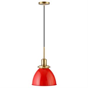 Pemberly Row Classic Contemporary 12&quot Poppy Red/Brass Metal Pendant