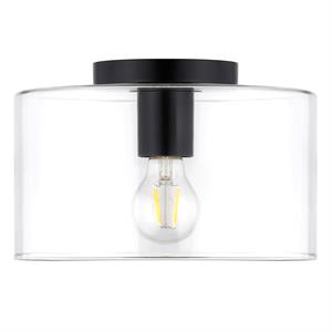 Pemberly Row Contemporary 10&quot Matte Black Metal/Glass Semi Flush Mount