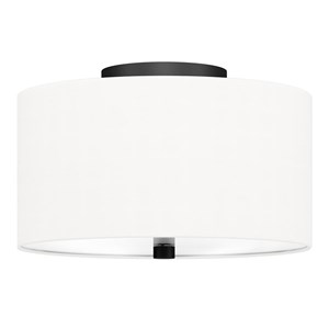 Pemberly Row Contemporary 12&quot Matte Black Metal/Fabric Semi Flush Mount