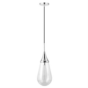 Pemberly Row Mid-Century 8&quot Polished Nickel Finish Metal/Glass Pendant