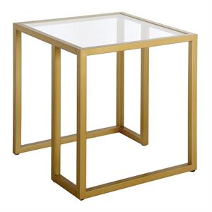 Pemberly Row Contemporary 20&quot Brass Finish Metal/Glass Side Table