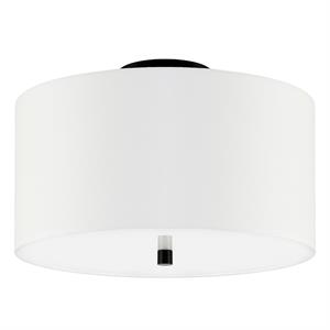 Pemberly Row Contemporary 16&quot Matte Black Metal/Fabric Semi Flush Mount