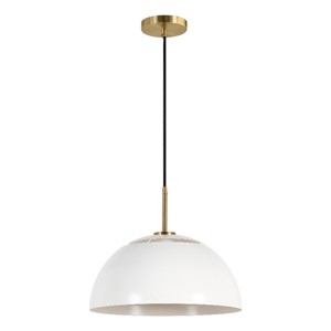 Pemberly Row Contemporary 16&quot White/Brushed Brass Metal Pendant