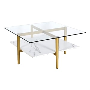 Pemberly Row Handcrafted Contemporary 32&quot Gold/White Coffee Table