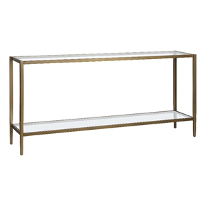 Pemberly Row Contemporary 64&quot Brushed Brass Finish Metal/Glass Console Table