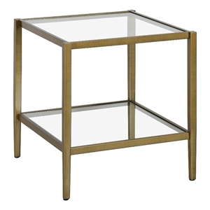 Pemberly Row Contemporary 20&quot Antique Brass Finish Metal/Glass Side Table