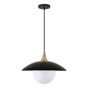 Pemberly Row Coastal 14.5&quot Matte Black/Brass Metal/Glass Pendant