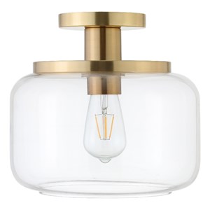 Pemberly Row 11&quot Brushed Brass Finish Metal/Glass Semi Flush Mount