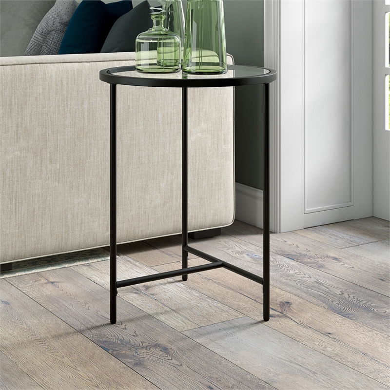 Pemberly Row Contemporary Metal & Tempered Glass Side Table in Blackened Bronze
