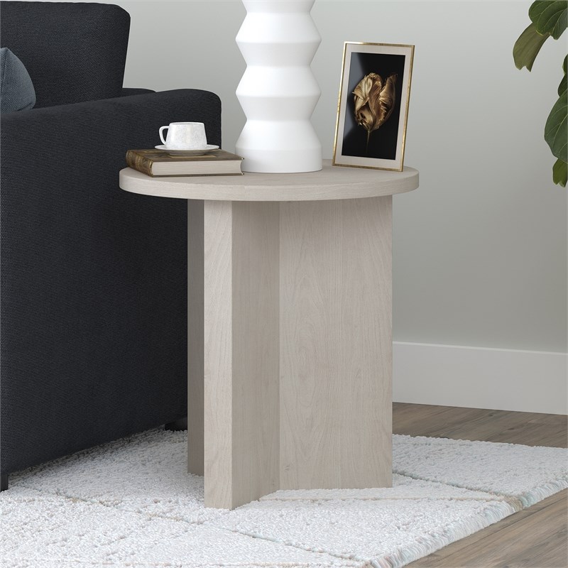 Pemberly Row Engineered Wood Side Table with Round Top in Alder White