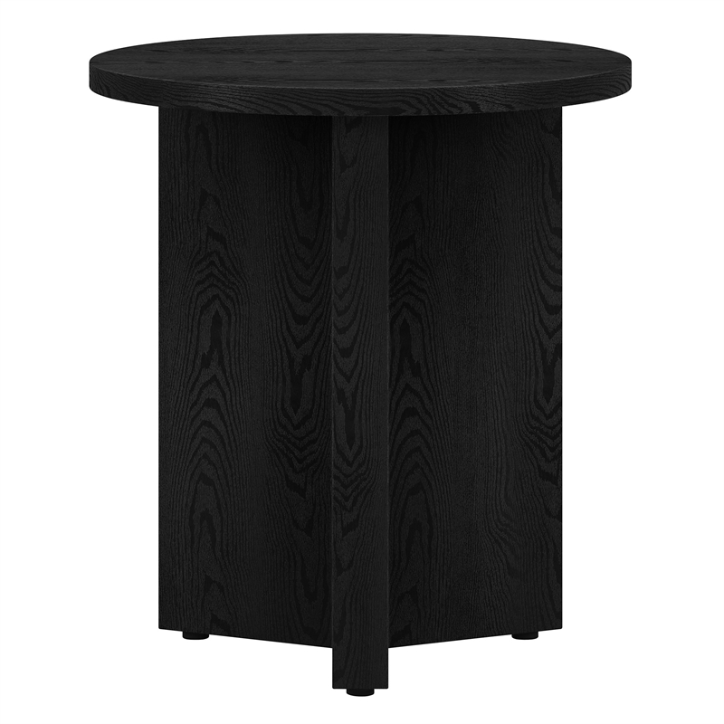 Pemberly Row Engineered Wood Side Table with Round Top in Black Grain