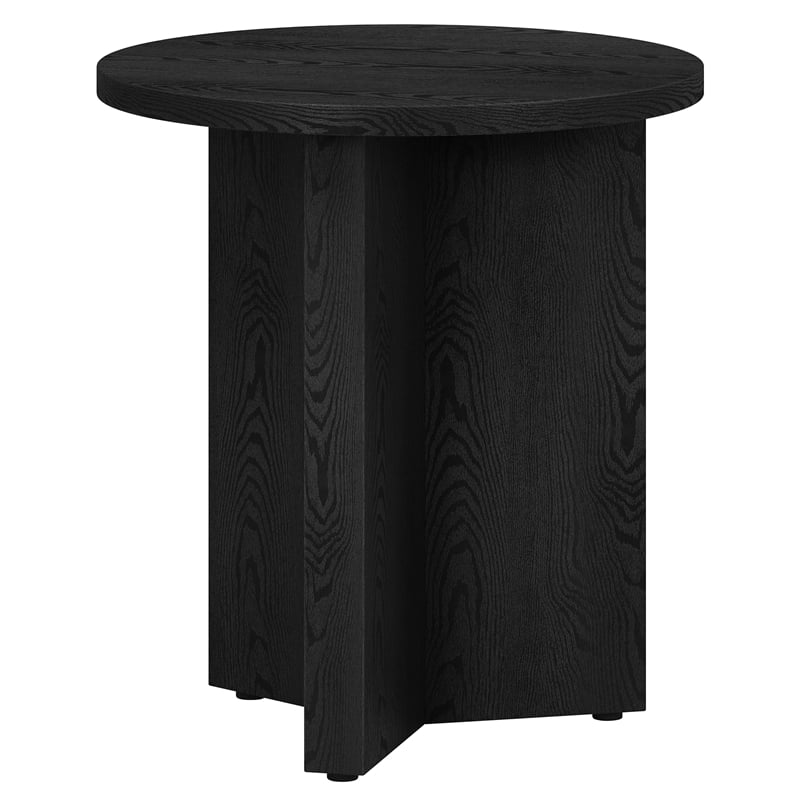 Pemberly Row Engineered Wood Side Table with Round Top in Black Grain