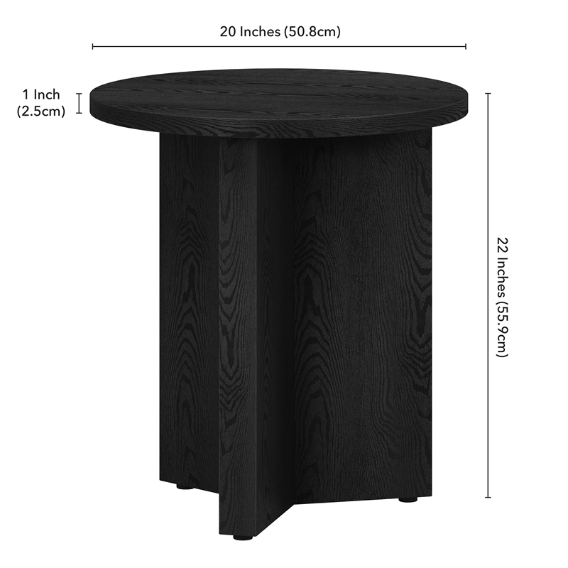 Pemberly Row Engineered Wood Side Table with Round Top in Black Grain