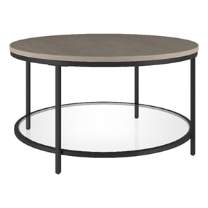 Pemberly Row Contemporary 32&quot Antiqued Gray Oak Metal/Glass/MDF Coffee Table