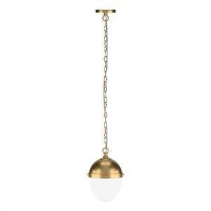 Pemberly Row Contemporary 9.13&quot Brass/White Milk Metal/Glass Pendant