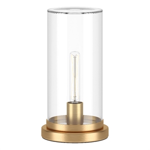 Pemberly Row Contemporary 7.13&quot Brushed Brass Metal/Glass Mini Lamp