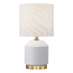 Pemberly Row 5.5&quot Matte White/Antiqued Brass Ceramic/Metal/Fabric Mini Lamp