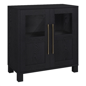 Pemberly Row Contemporary 28&quot Black Grain MDF/Glass Accent Cabinet