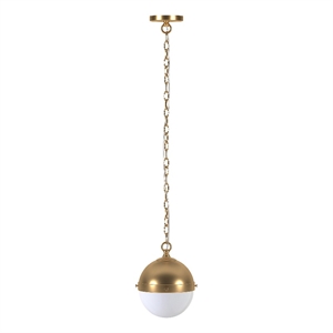 Pemberly Row Contemporary 9.13&quot Brass/White Milk Metal/Glass Pendant