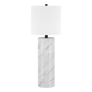 Pemberly Row 15&quot Marble/Black Marble/Metal/Fabric Table Lamp