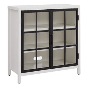 Pemberly Row Contemporary 31.5&quot White MDF/Metal/Glass Accent Cabinet