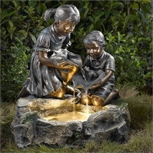 Pemberly Row Siblings Rock Outdoor Indoor Fountain with Light