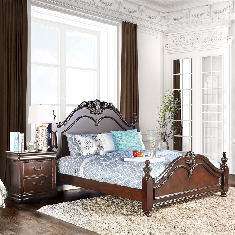 Pemberly Row 2pc Cherry Solid Wood Panel Bedroom Set - King + Nightstand