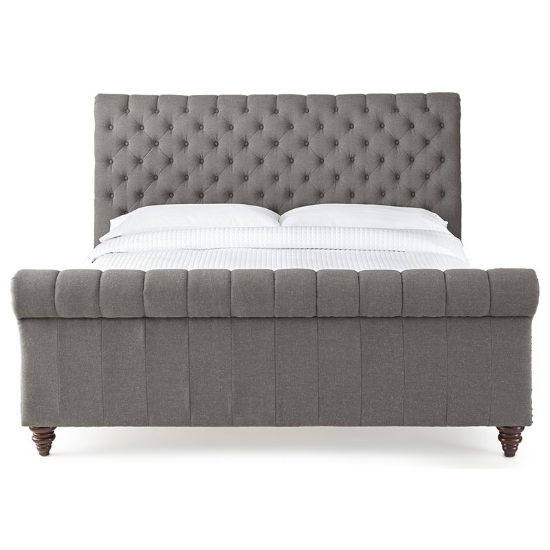 Pemberly Row Transitional Tufted Queen Sleigh Bed in Gray Finish