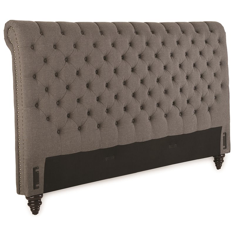 Pemberly Row Transitional Tufted Queen Sleigh Bed in Gray Finish