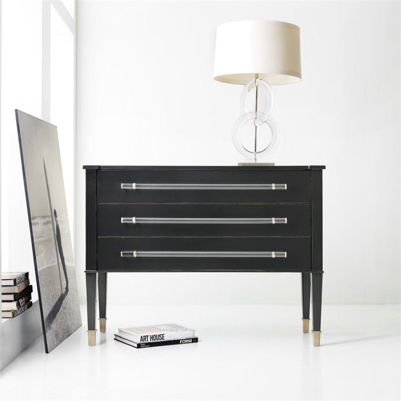 Pemberly Row Contemporary 3 Drawer Accent Chest in Black Finish