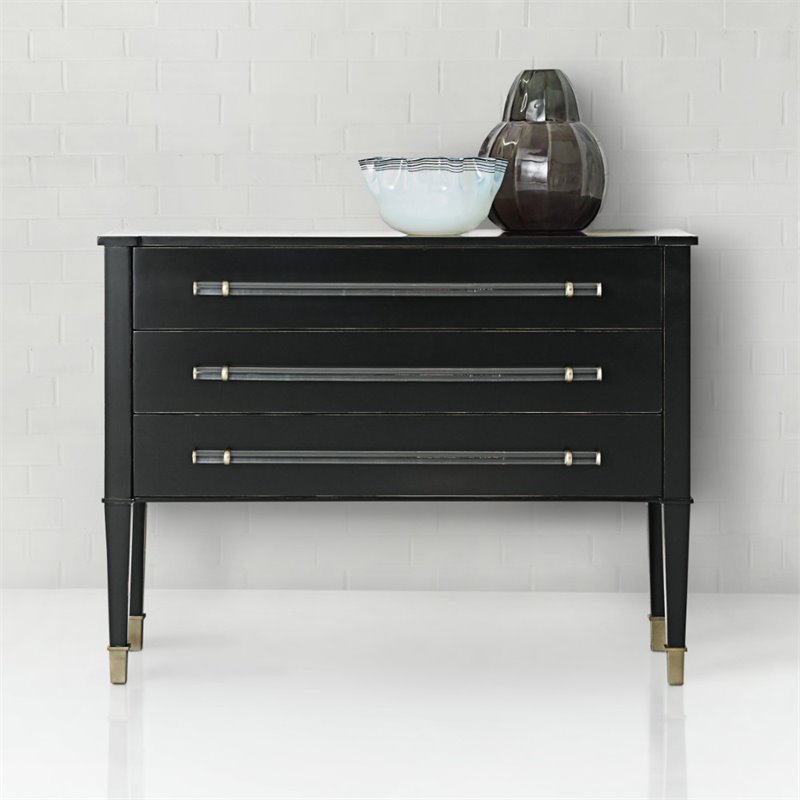 Pemberly Row Contemporary 3 Drawer Accent Chest in Black Finish