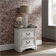 Pemberly Row Farmhouse White 2 Drawer Night Stand with Antique Brass Knobs