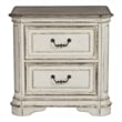 Pemberly Row Farmhouse White 2 Drawer Night Stand with Antique Brass Knobs