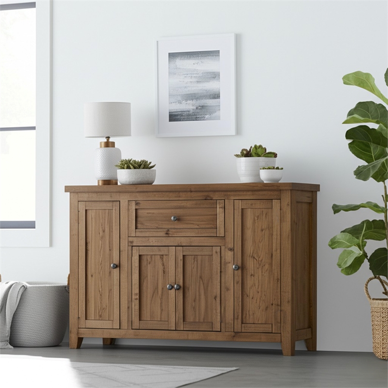 Pemberly Row Traditional Wood Dining Server in Reclaimed Natural