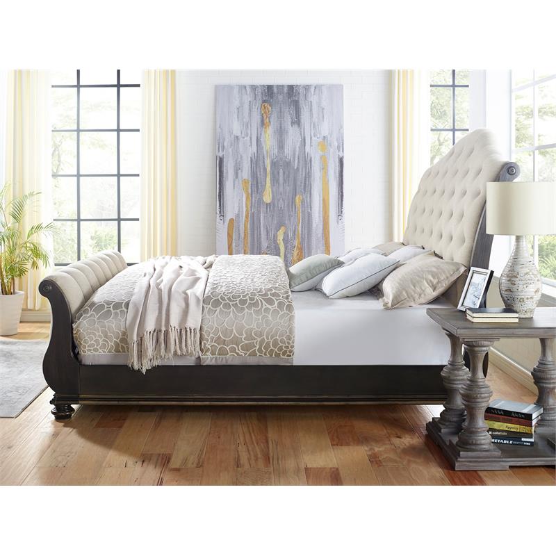 Pemberly Row Multi-step Molasses Wood King 4-Piece Sleigh Bedroom Set
