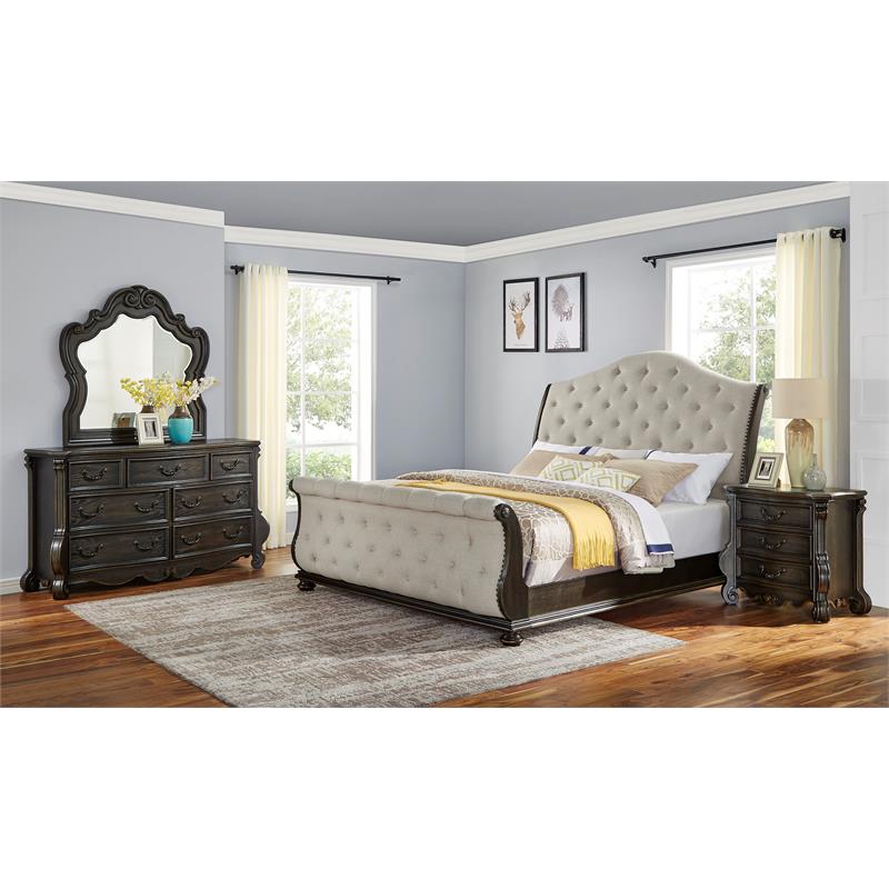 Pemberly Row Multi-step Molasses Wood King 4-Piece Sleigh Bedroom Set