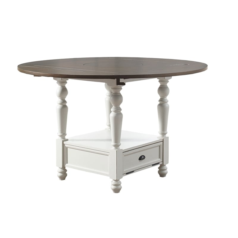 Pemberly Row Two-Tone Ivory and Dark Oak Round Counter Height Table