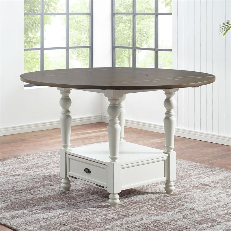 Pemberly Row Two-Tone Ivory and Dark Oak Round Counter Height Table