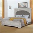 Pemberly Row Farmhouse Rustic Ivory Wood Upholstered Panel Queen Bed