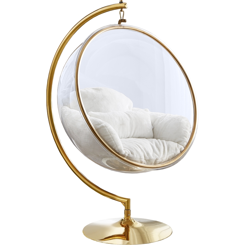 Pemberly Row White Faux Fur Acrylic and Metal Swing Accent Chair