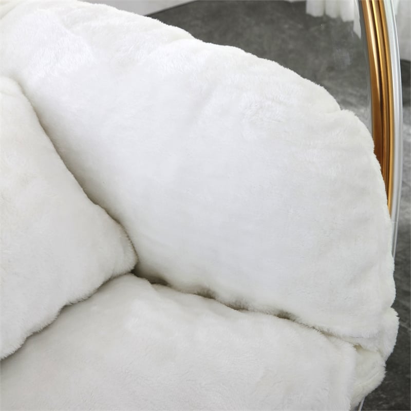 Pemberly Row White Faux Fur Acrylic and Metal Swing Accent Chair