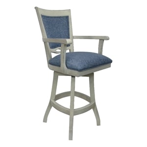 Pemberly Row 26&quot Swivel Wood Counter Stool with Arms in Gray