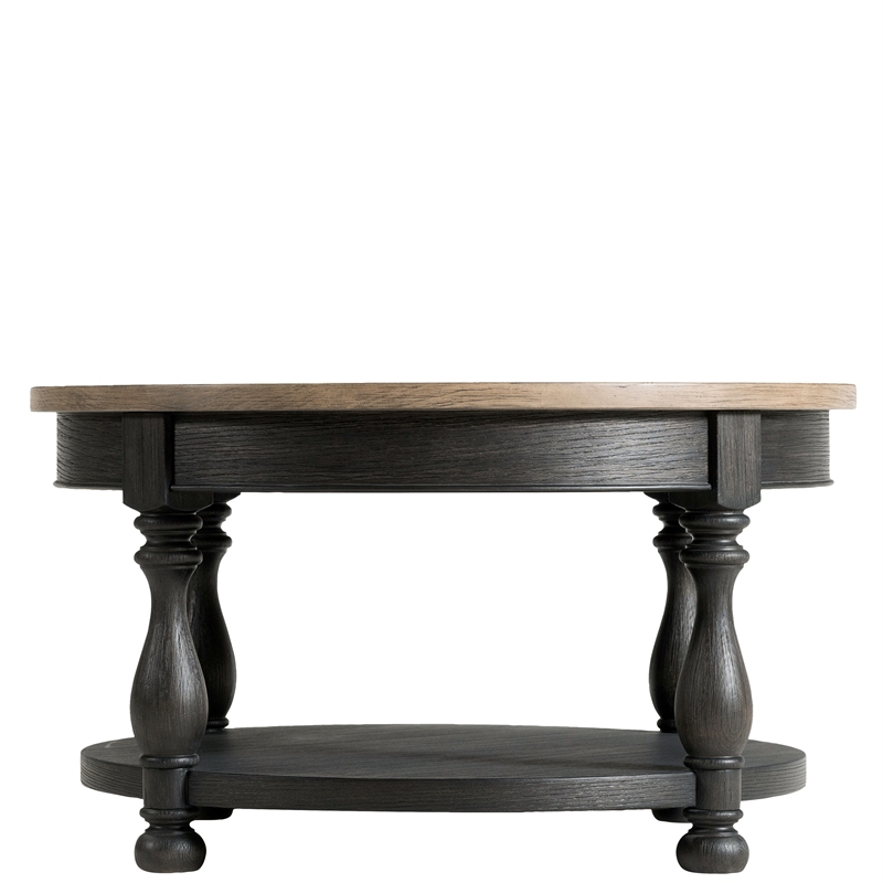 Pemberly Row Wood Coffee Table in Antique Oak and Matte Black