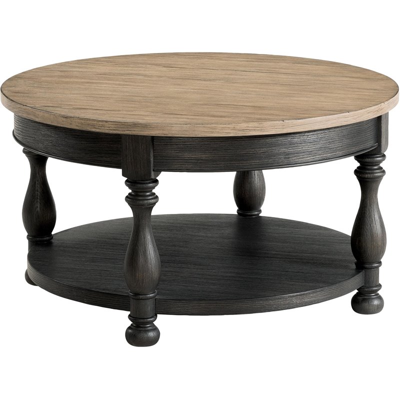 Pemberly Row Wood Coffee Table in Antique Oak and Matte Black